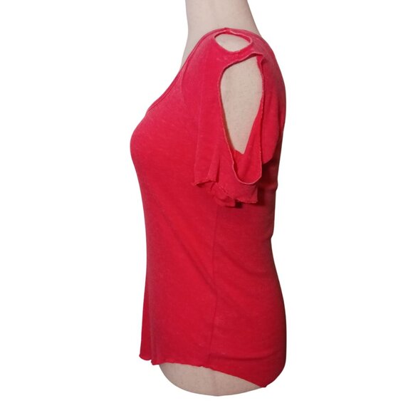 NEW Chaser Ribbed Cotton Blend Top Cut-out Shoulders Watermelon Pink L - Picture 3 of 12